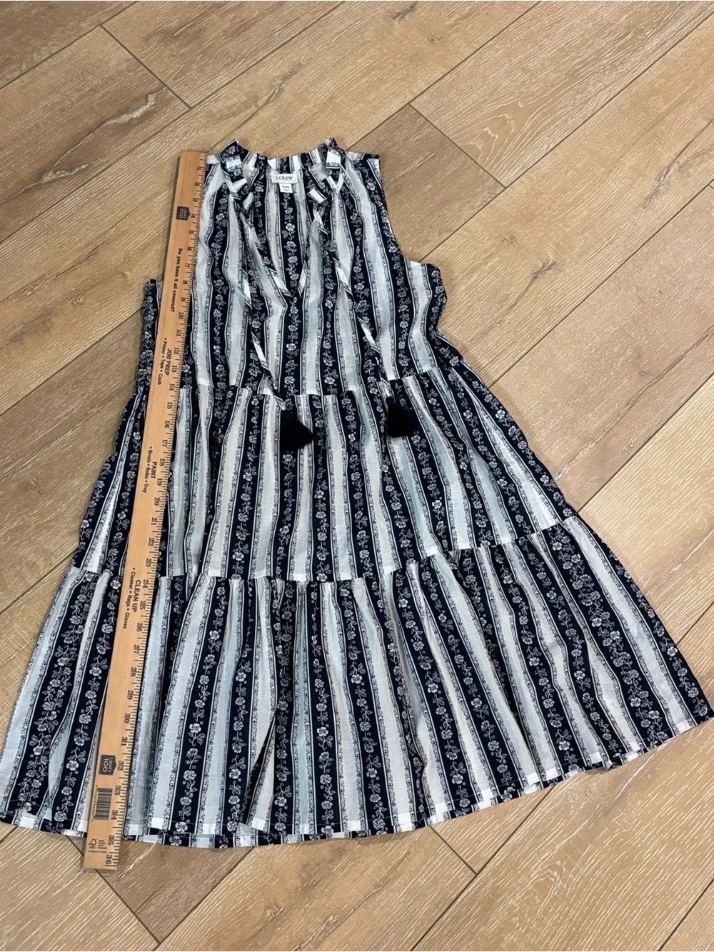 J.Crew Navy & White Floral Stripe Tiered Mini Dress XXS 100% Cotton Tassel Boho